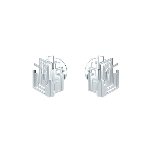 Robot Heart Geometric Sterling Silver Studs