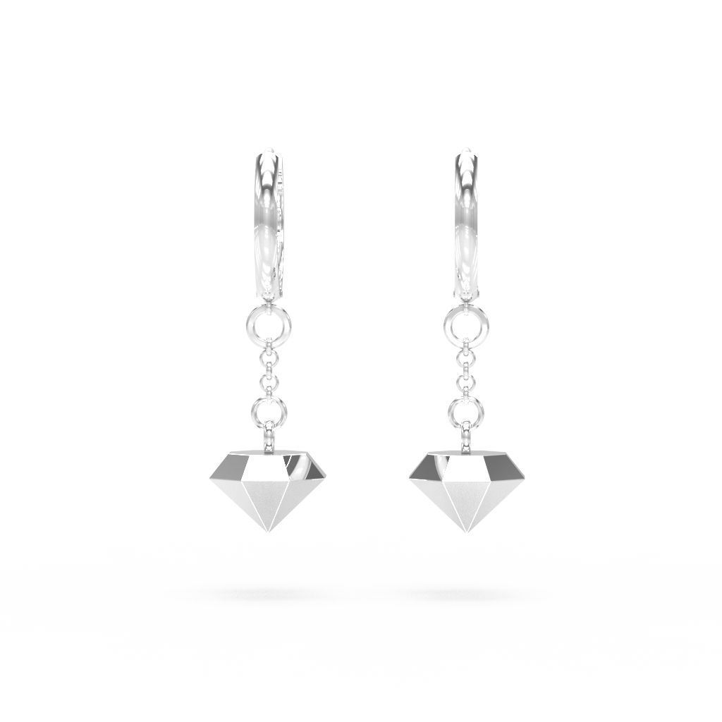 Rough Cut Sterling Silver Diamond Drop Earrings