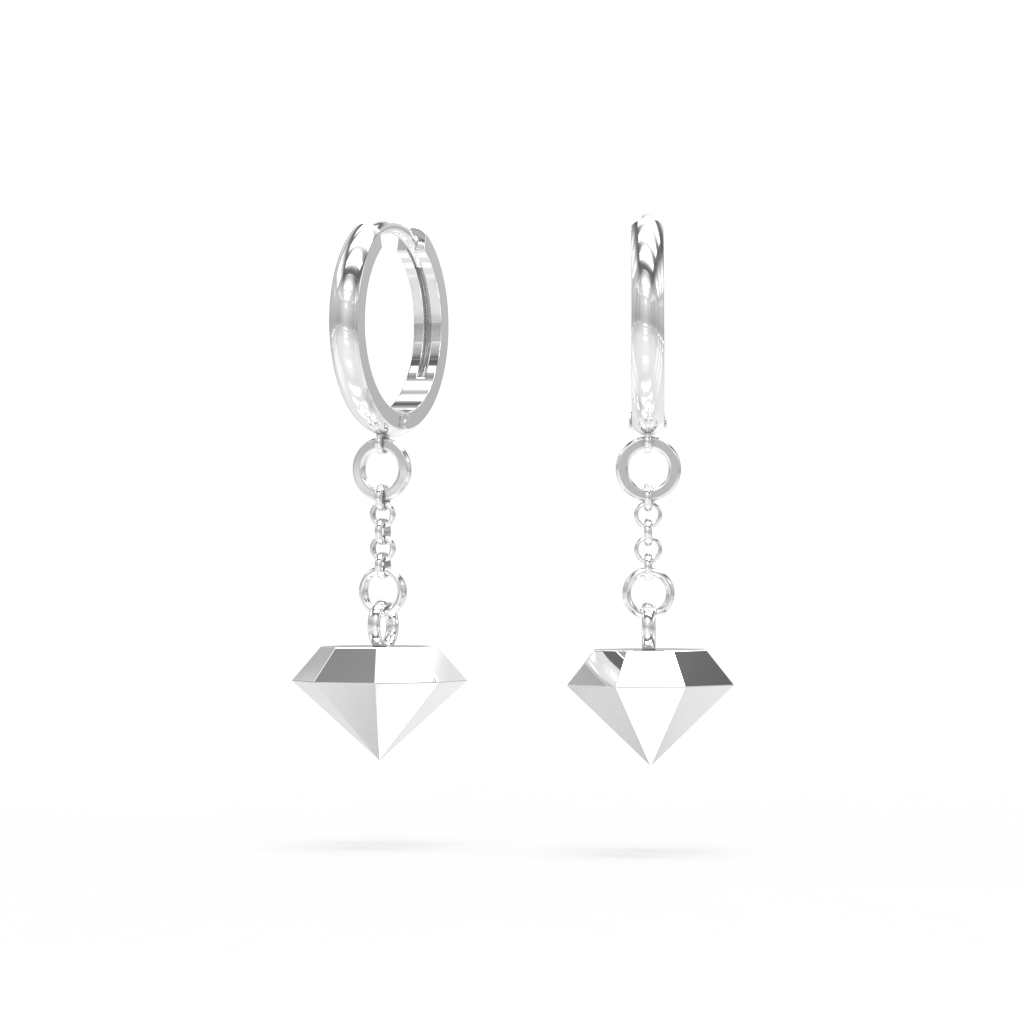 Rough Cut Sterling Silver Diamond Drop Earrings